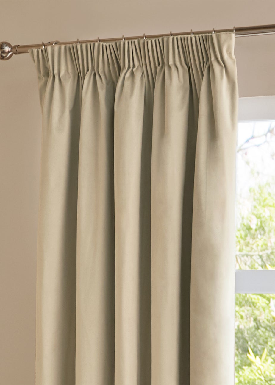 Furn The Ultimate Velvet Blackout Pencil Pleat Curtain Pair Natural
