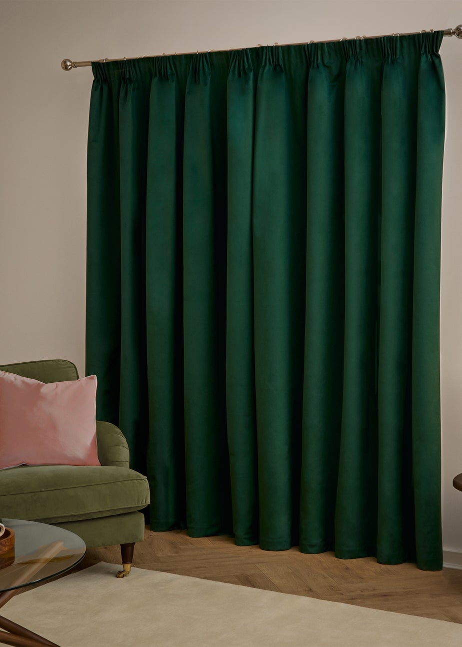 Furn The Ultimate Velvet Blackout Pencil Pleat Curtain Pair Emerald