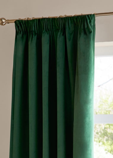 Furn The Ultimate Velvet Blackout Pencil Pleat Curtain Pair Emerald