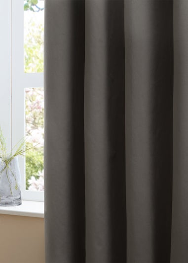Furn The Ultimate Velvet Room Darkening Pencil Pleat Curtain Pair Charcoal