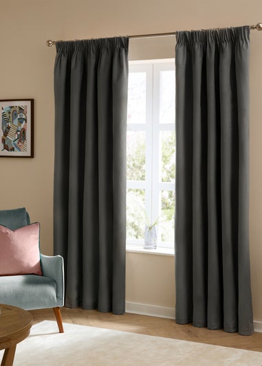 Furn The Ultimate Velvet Room Darkening Pencil Pleat Curtain Pair Charcoal