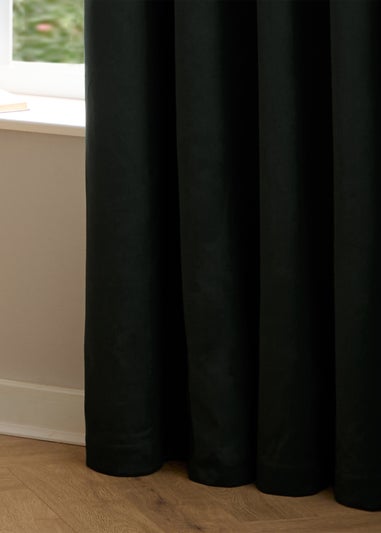Furn The Ultimate Velvet Room Darkening Pencil Pleat Curtain Pair Black