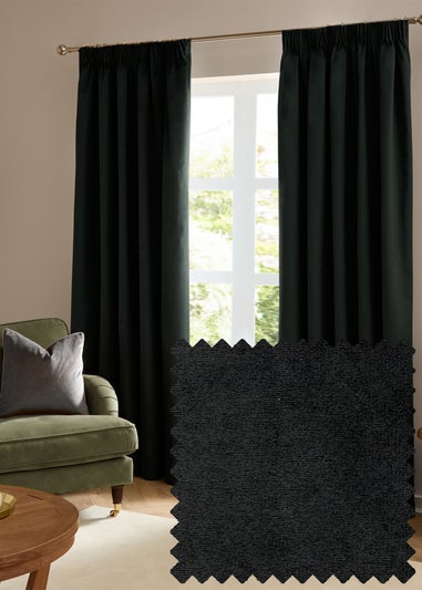 Furn The Ultimate Velvet Room Darkening Pencil Pleat Curtain Pair Black