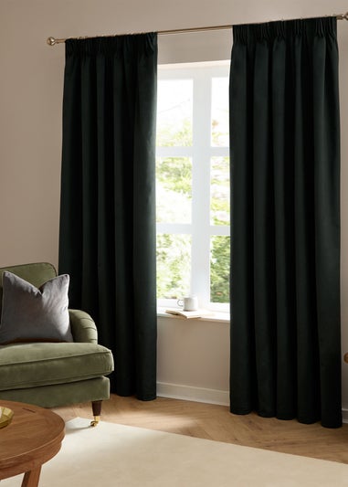 Furn The Ultimate Velvet Room Darkening Pencil Pleat Curtain Pair Black
