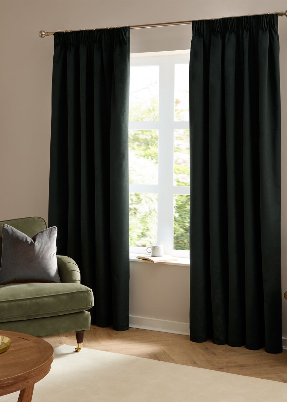 Furn The Ultimate Velvet Room Darkening Pencil Pleat Curtain Pair Black