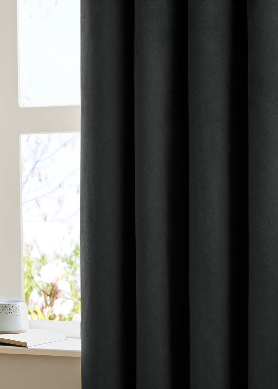 Furn The Ultimate Velvet Room Darkening Pencil Pleat Curtain Pair Black