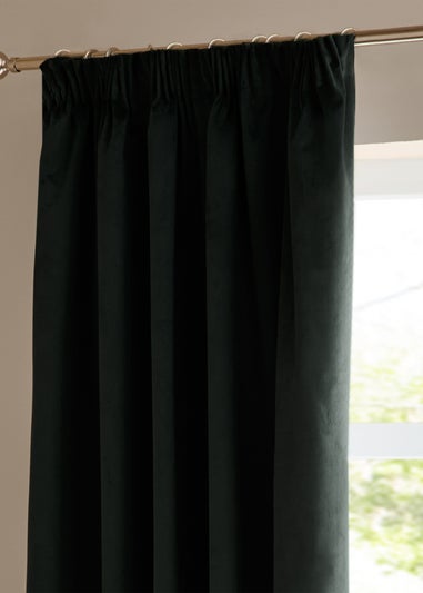 Furn The Ultimate Velvet Room Darkening Pencil Pleat Curtain Pair Black