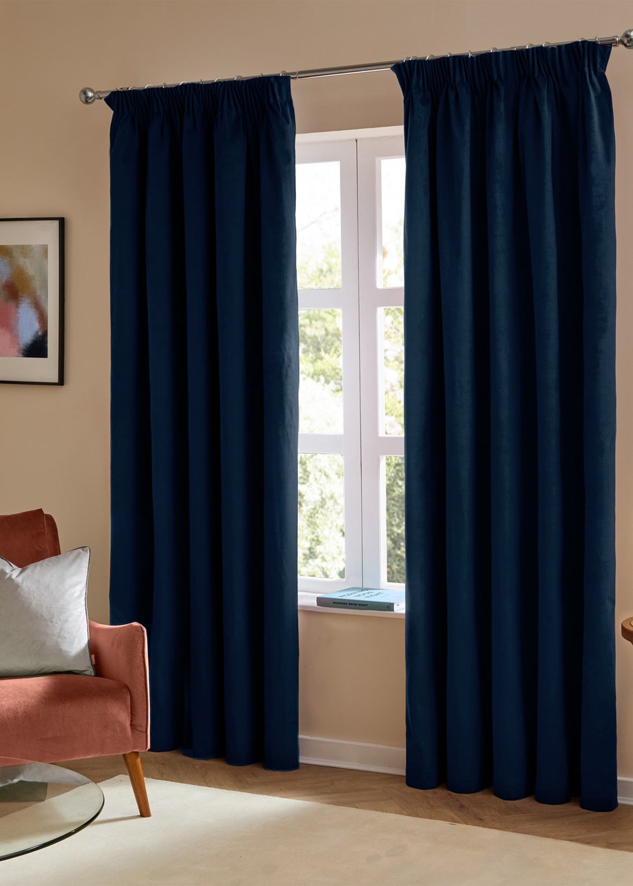 Furn The Ultimate Velvet Room Darkening Pencil Pleat Curtain Pair Royal