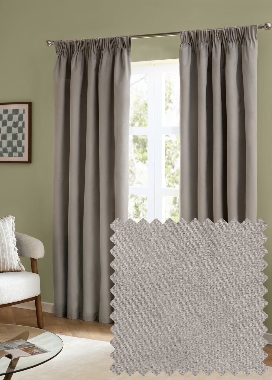 Furn The Ultimate Velvet Room Darkening Pencil Pleat Curtain Pair Silver