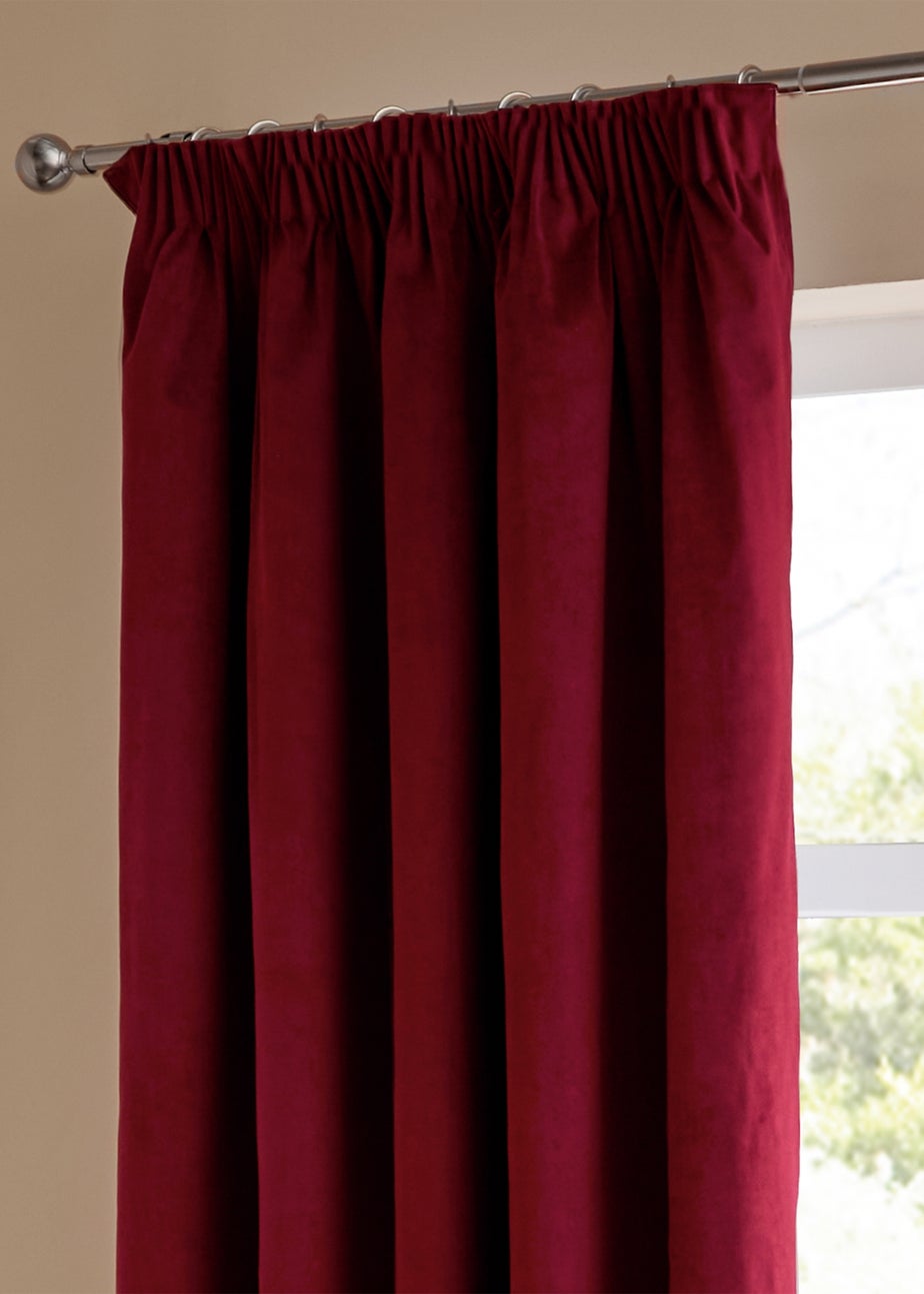 Furn The Ultimate Velvet Room Darkening Pencil Pleat Curtain Pair Burgundy
