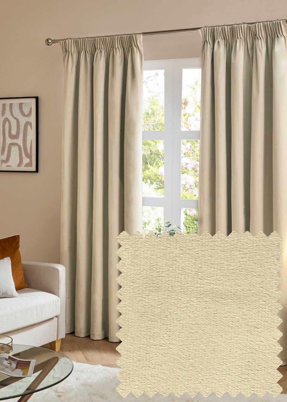 Furn The Ultimate Velvet Room Darkening Pencil Pleat Curtain Pair Natural