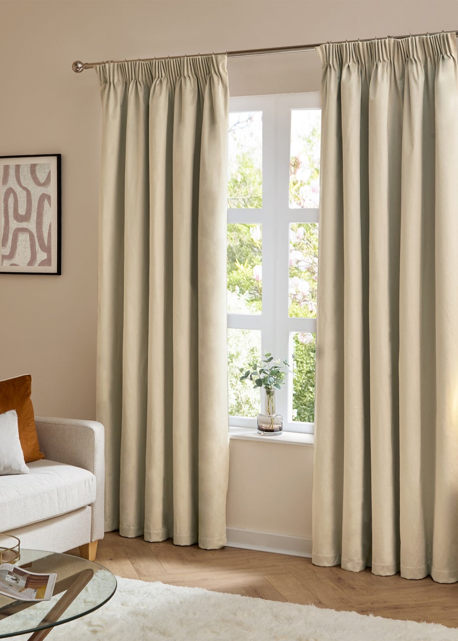 Furn The Ultimate Velvet Room Darkening Pencil Pleat Curtain Pair Natural