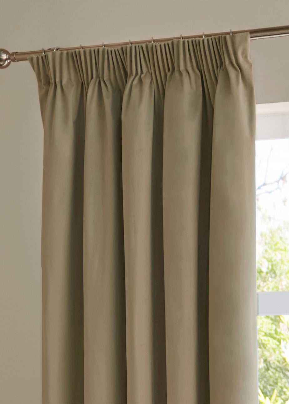 Furn The Ultimate Velvet Room Darkening Pencil Pleat Curtain Pair Mocha