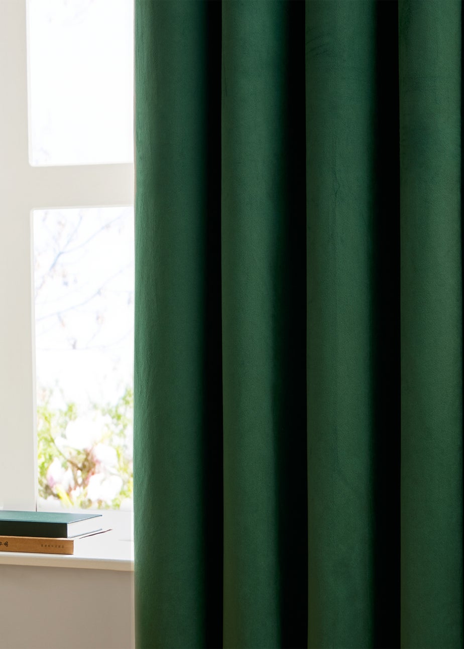 Furn The Ultimate Velvet Room Darkening Pencil Pleat Curtain Pair Emerald