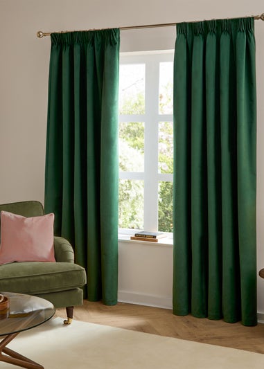 Furn The Ultimate Velvet Room Darkening Pencil Pleat Curtain Pair Emerald
