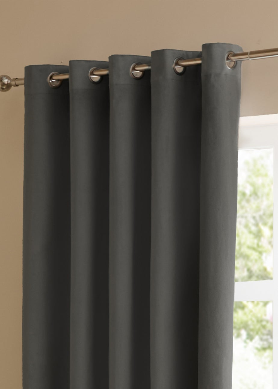Furn The Ultimate Velvet Room Darkening Eyelet Curtain Pair Charcoal
