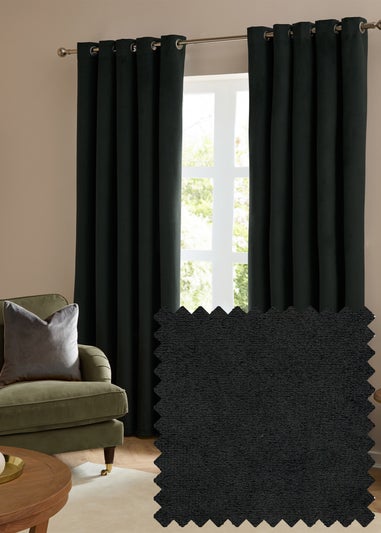 Furn The Ultimate Velvet Room Darkening Eyelet Curtain Pair Black