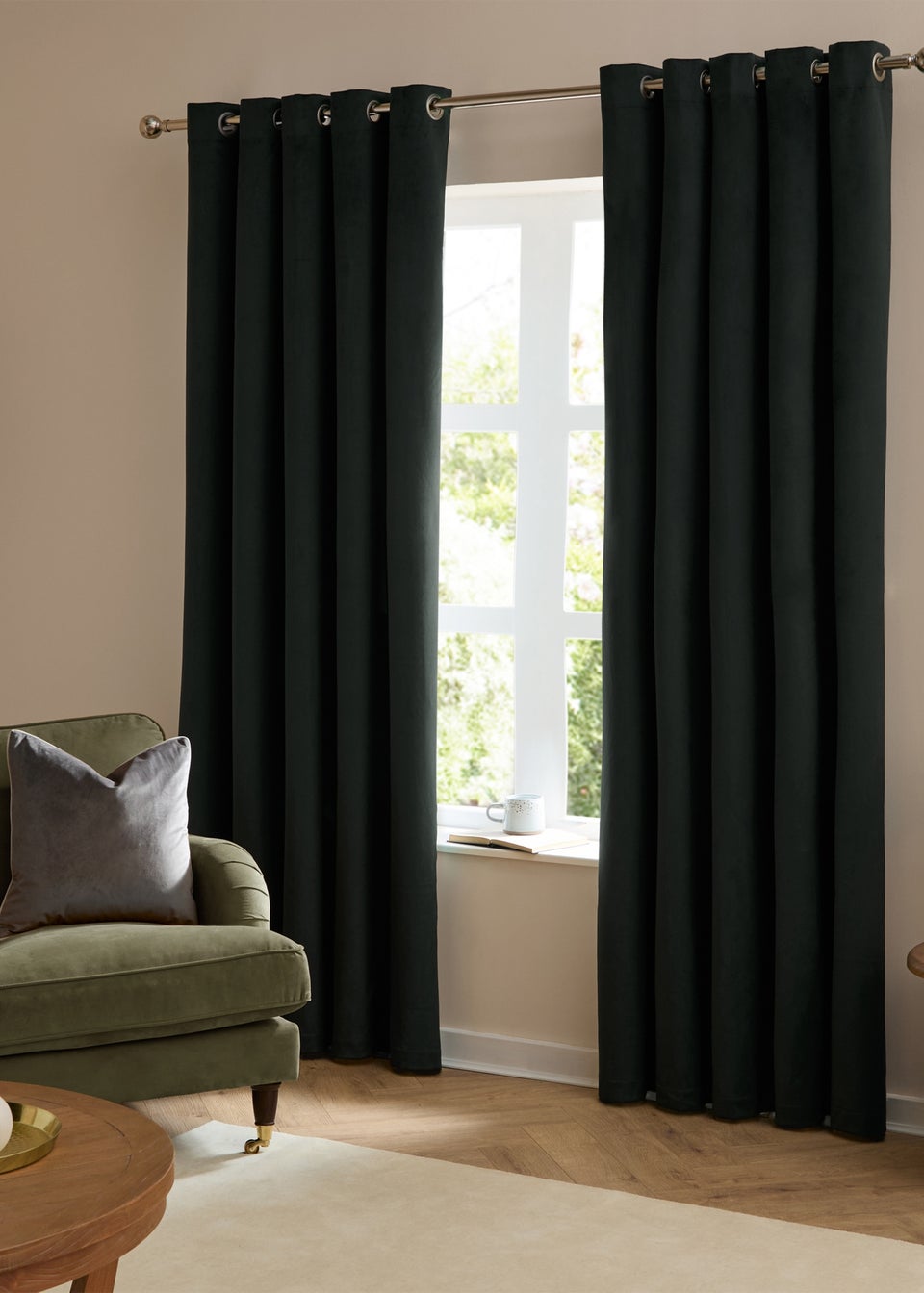 Furn The Ultimate Velvet Room Darkening Eyelet Curtain Pair Black