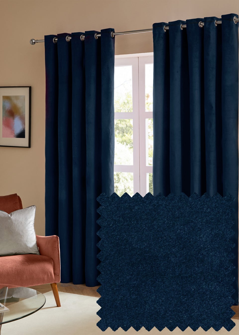 Furn The Ultimate Velvet Room Darkening Eyelet Curtain Pair Royal