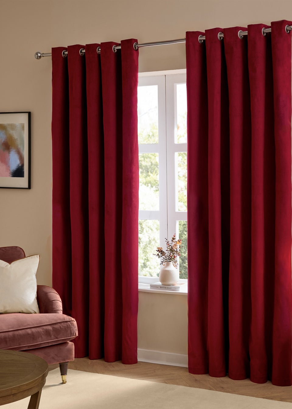 Furn The Ultimate Velvet Room Darkening Eyelet Curtain Pair Burgundy