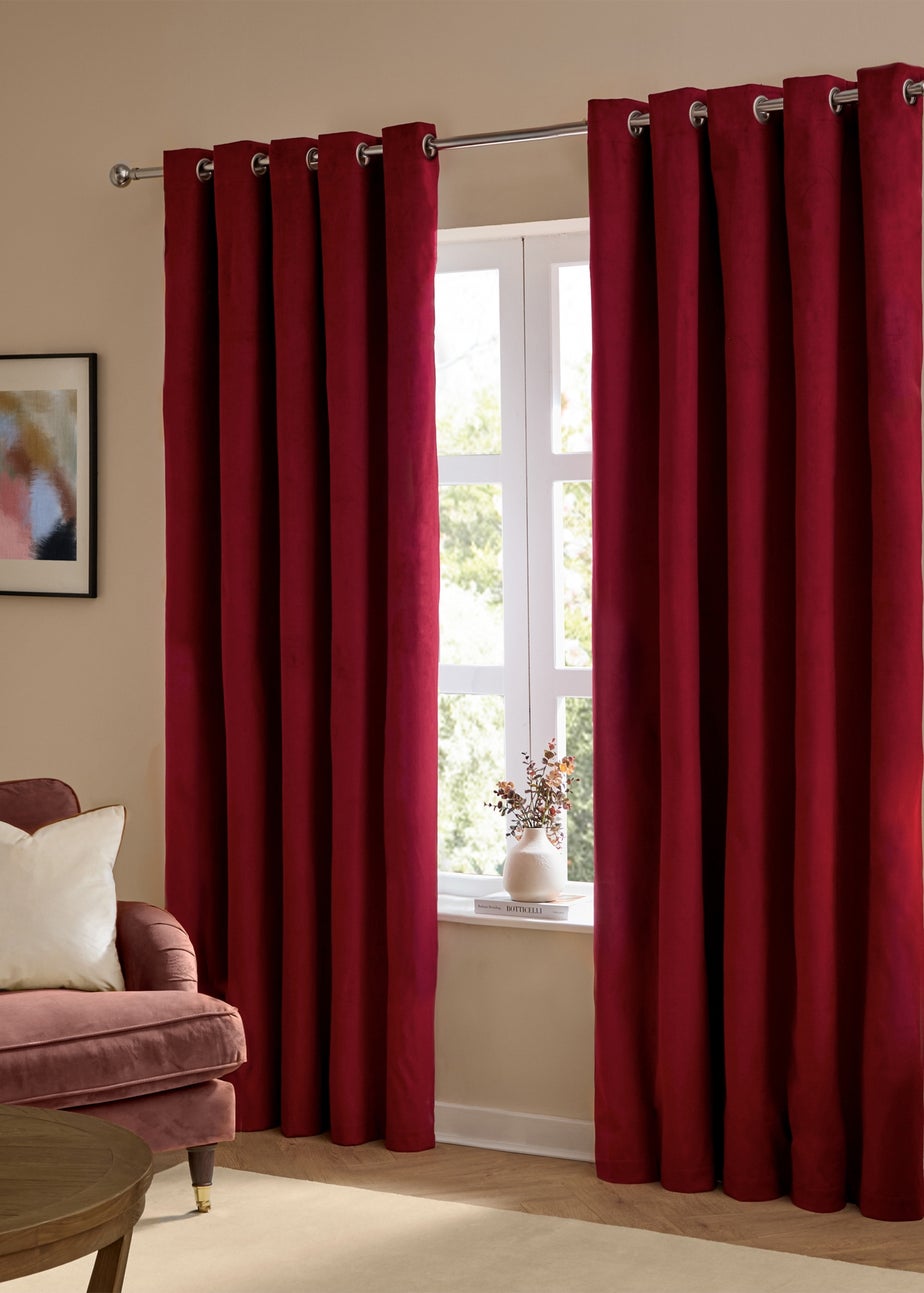 Furn The Ultimate Velvet Room Darkening Eyelet Curtain Pair Burgundy
