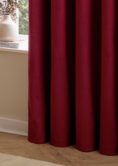 Furn The Ultimate Velvet Room Darkening Eyelet Curtain Pair Burgundy