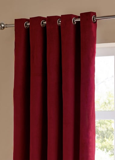 Furn The Ultimate Velvet Room Darkening Eyelet Curtain Pair Burgundy