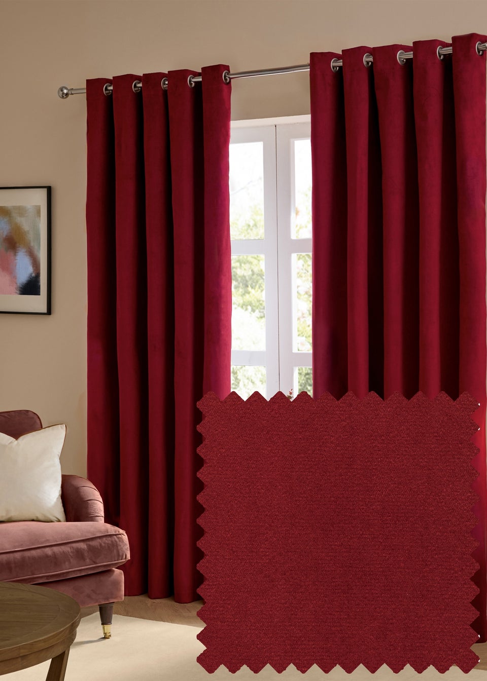 Furn The Ultimate Velvet Room Darkening Eyelet Curtain Pair Burgundy