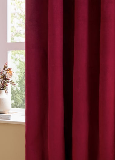 Furn The Ultimate Velvet Room Darkening Eyelet Curtain Pair Burgundy