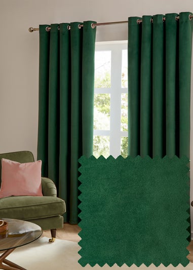 Furn The Ultimate Velvet Room Darkening Eyelet Curtain Pair Emerald