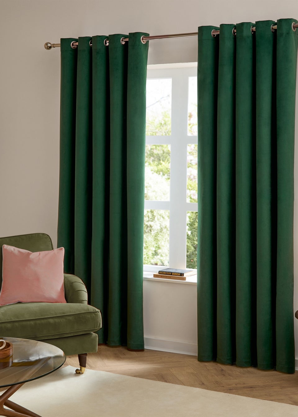 Furn The Ultimate Velvet Room Darkening Eyelet Curtain Pair Emerald