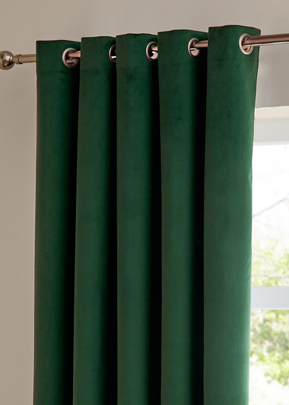 Furn The Ultimate Velvet Room Darkening Eyelet Curtain Pair Emerald