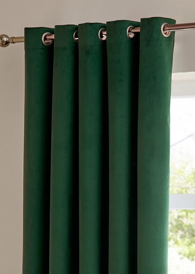 Furn The Ultimate Velvet Room Darkening Eyelet Curtain Pair Emerald