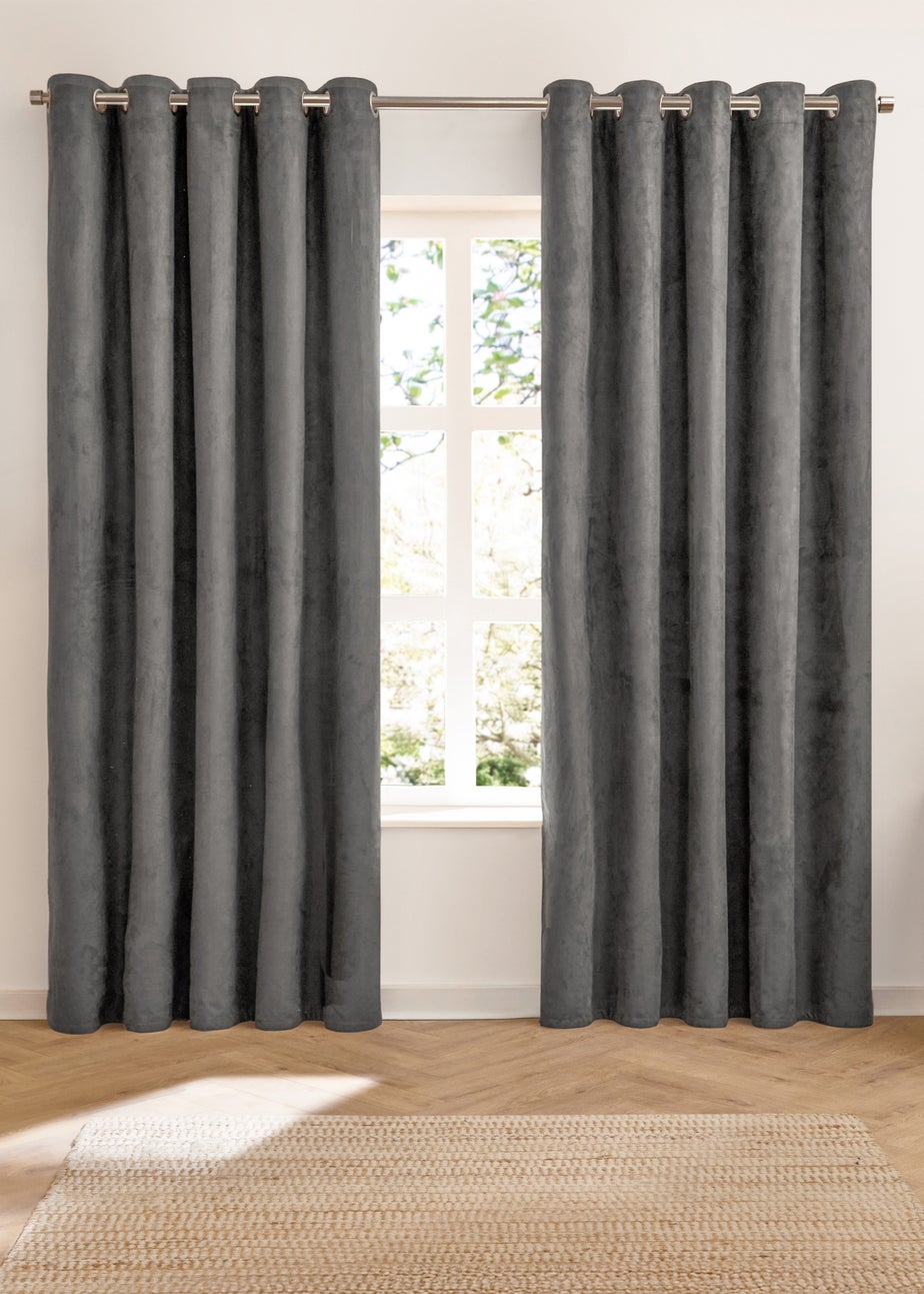Furn Verso Reversible Suede-look Blackout Eyelet Curtain Pair Charcoal