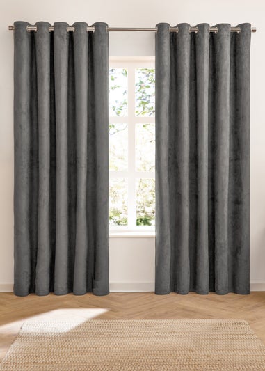 Furn Verso Reversible Suede-look Blackout Eyelet Curtain Pair Charcoal