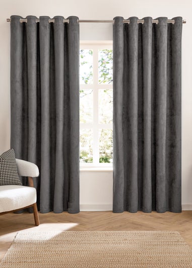 Furn Verso Reversible Suede-look Blackout Eyelet Curtain Pair Charcoal