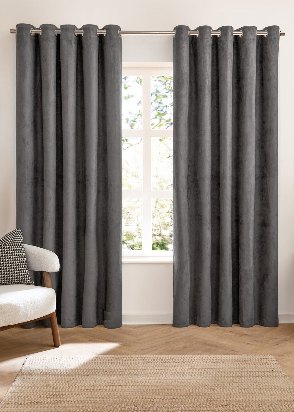 Furn Verso Reversible Suede-look Blackout Eyelet Curtain Pair Charcoal