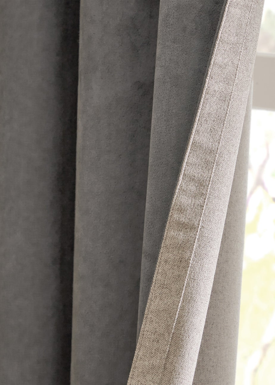 Furn Verso Reversible Suede-look Blackout Eyelet Curtain Pair Charcoal