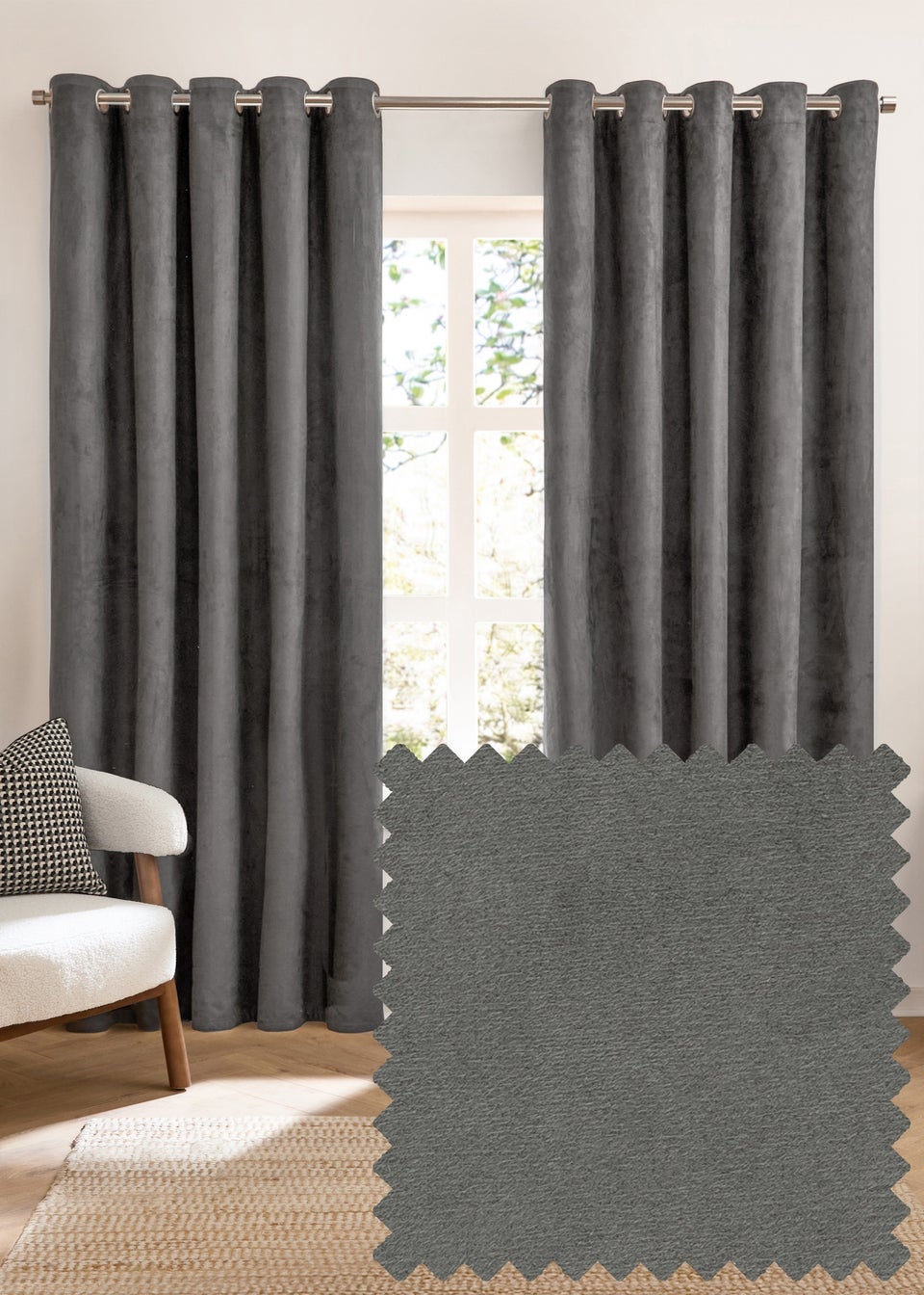 Furn Verso Reversible Suede-look Blackout Eyelet Curtain Pair Charcoal