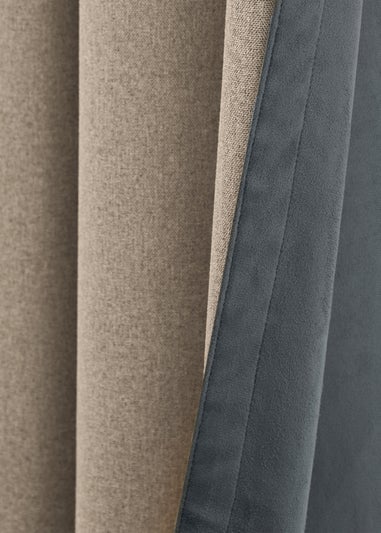 Furn Verso Reversible Suede-look Blackout Eyelet Curtain Pair Petrol