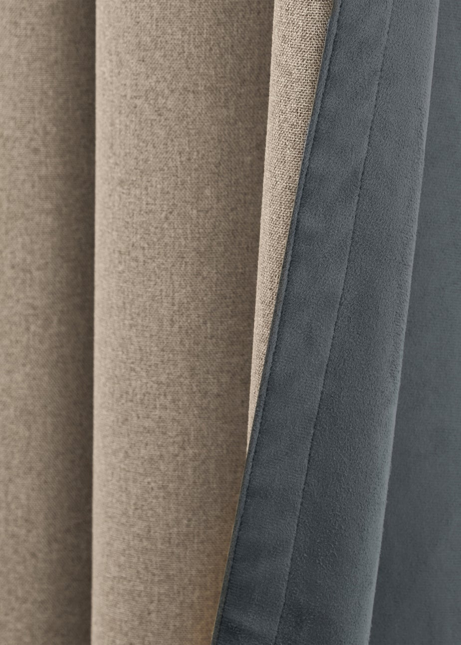 Furn Verso Reversible Suede-look Blackout Eyelet Curtain Pair Petrol