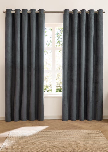 Furn Verso Reversible Suede-look Blackout Eyelet Curtain Pair Petrol