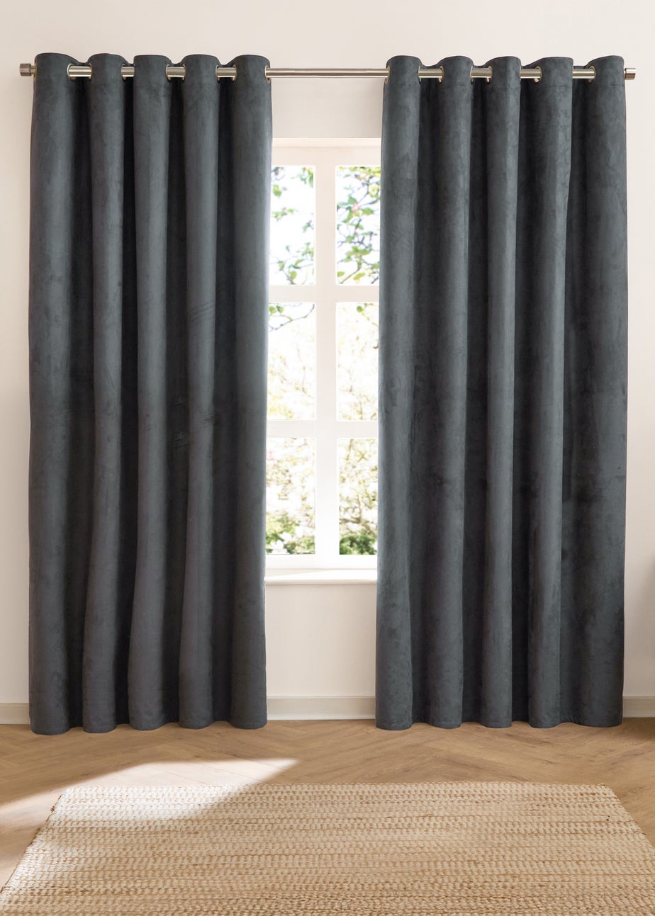 Furn Verso Reversible Suede-look Blackout Eyelet Curtain Pair Petrol