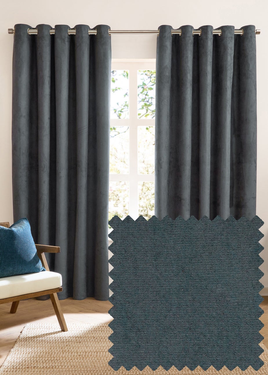 Furn Verso Reversible Suede-look Blackout Eyelet Curtain Pair Petrol