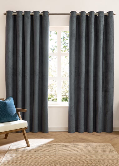 Furn Verso Reversible Suede-look Blackout Eyelet Curtain Pair Petrol