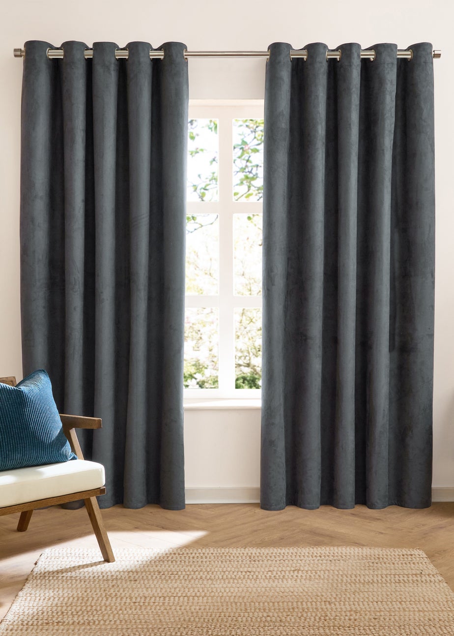 Furn Verso Reversible Suede-look Blackout Eyelet Curtain Pair Petrol