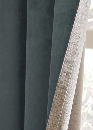 Furn Verso Reversible Suede-look Blackout Eyelet Curtain Pair Petrol