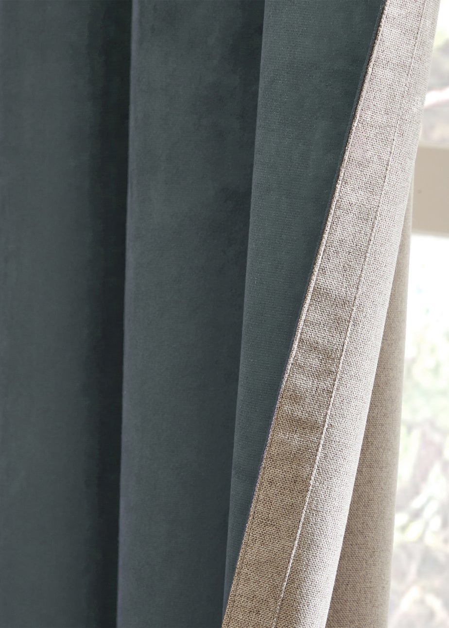 Furn Verso Reversible Suede-look Blackout Eyelet Curtain Pair Petrol