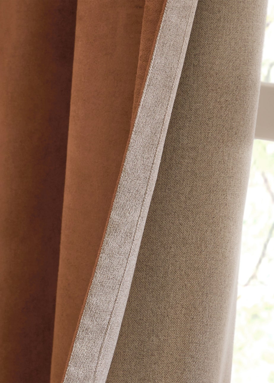 Furn Verso Reversible Suede-look Blackout Eyelet Curtain Pair Cinnamon