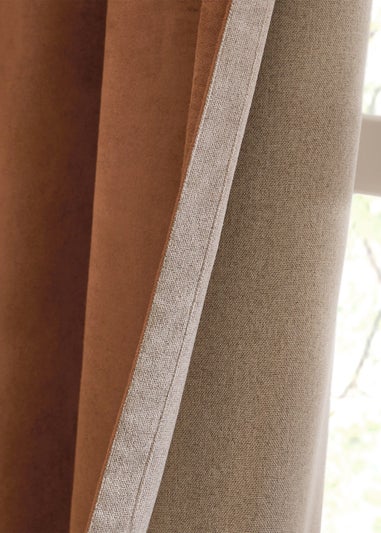 Furn Verso Reversible Suede-look Blackout Eyelet Curtain Pair Cinnamon